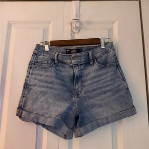 Hollister Light Wash High-Rise Rolled Hem Denim Shorts